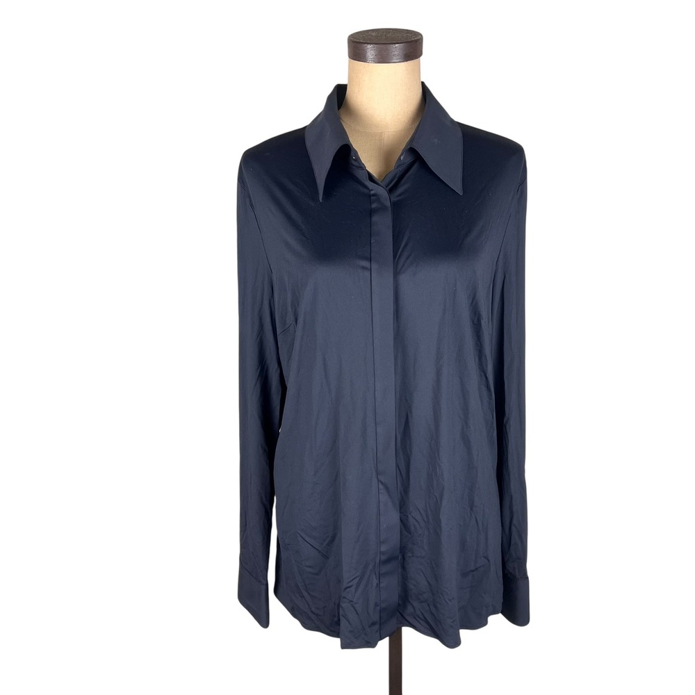 Luxeire Black Long Sleeve Hidden Button Up Shirt Blouse XXL Made in‎ New York